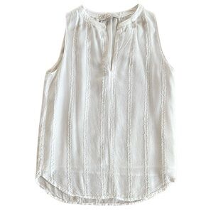 LOFT SLEEVELESS KEYHOLE LIGHTWEIGHT LINED TANK TEXTURED STRIPES WHITE SIZE XS